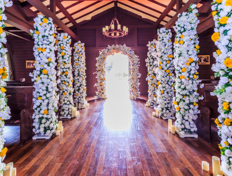 room entrance decorated with flowers